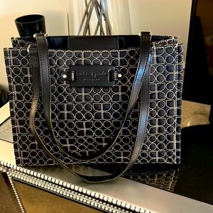 Kate Spade Black Nylon and Leather Bag with Tan Geometric Patterned Stitching